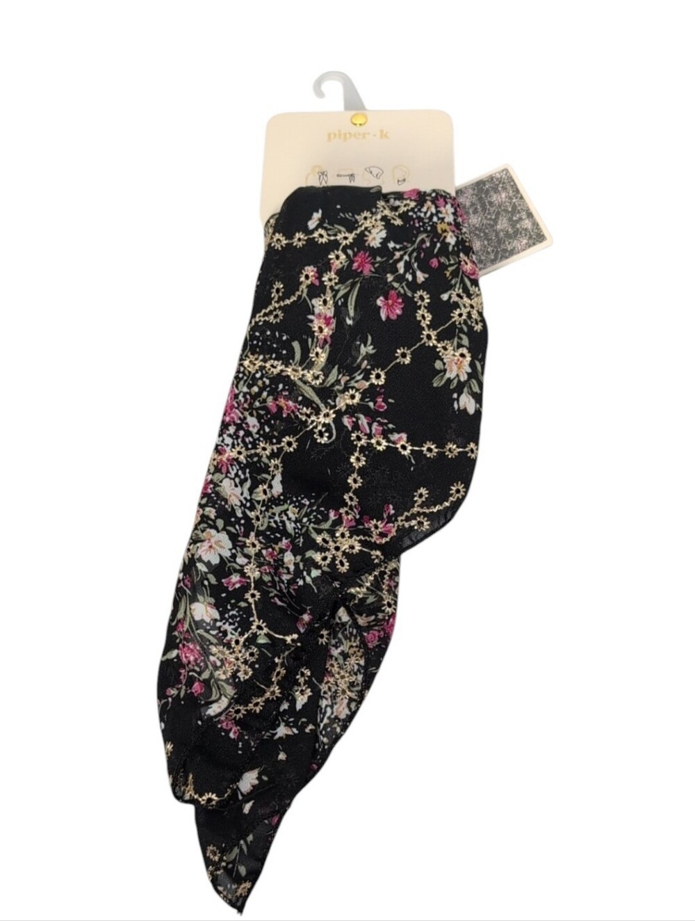 Piper K Black Floral Eyelet Scarf